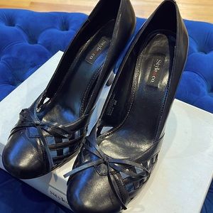 Black Leather Mary Jane Block heels